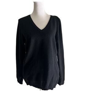 Charter Club Luxury Cashmere Vneck Sweater Black SZM Classic Old Money